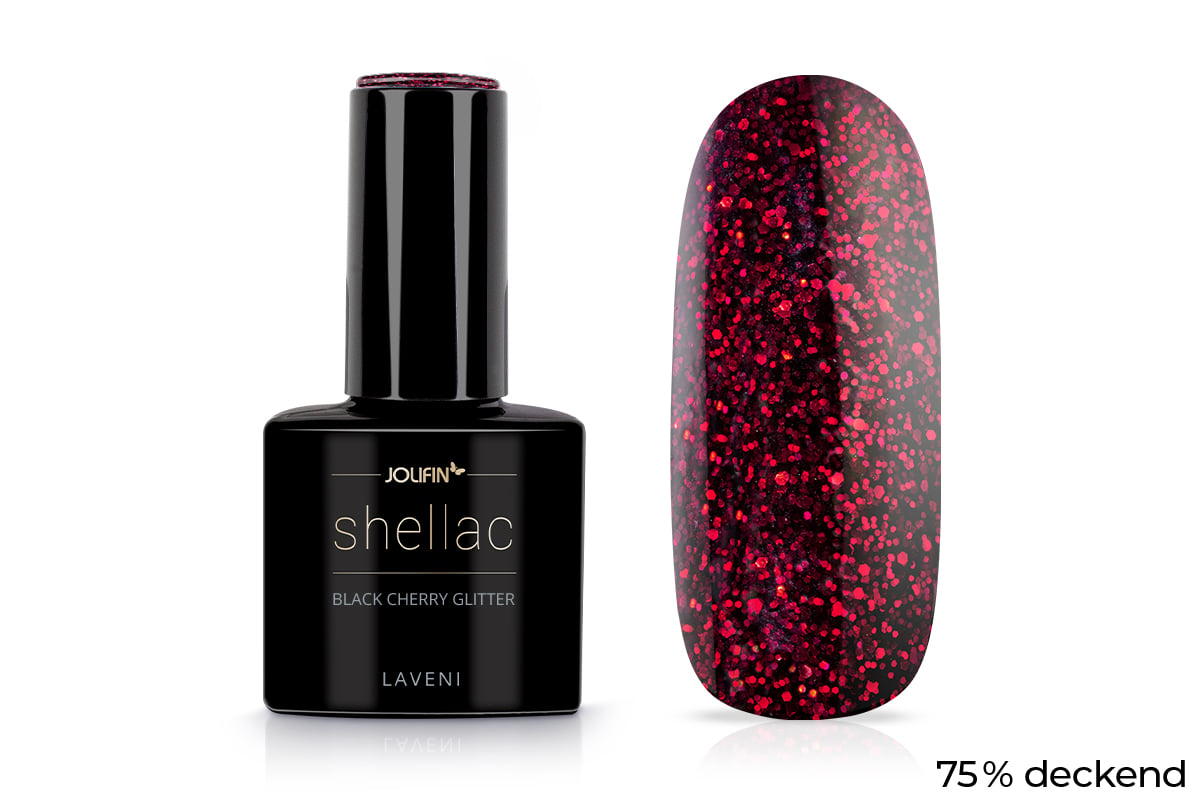 Jolifin LAVENI Shellac - black cherry Glitter 10ml