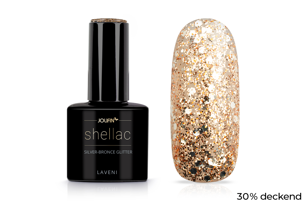 Jolifin LAVENI Shellac - silver-bronce Glitter 10ml