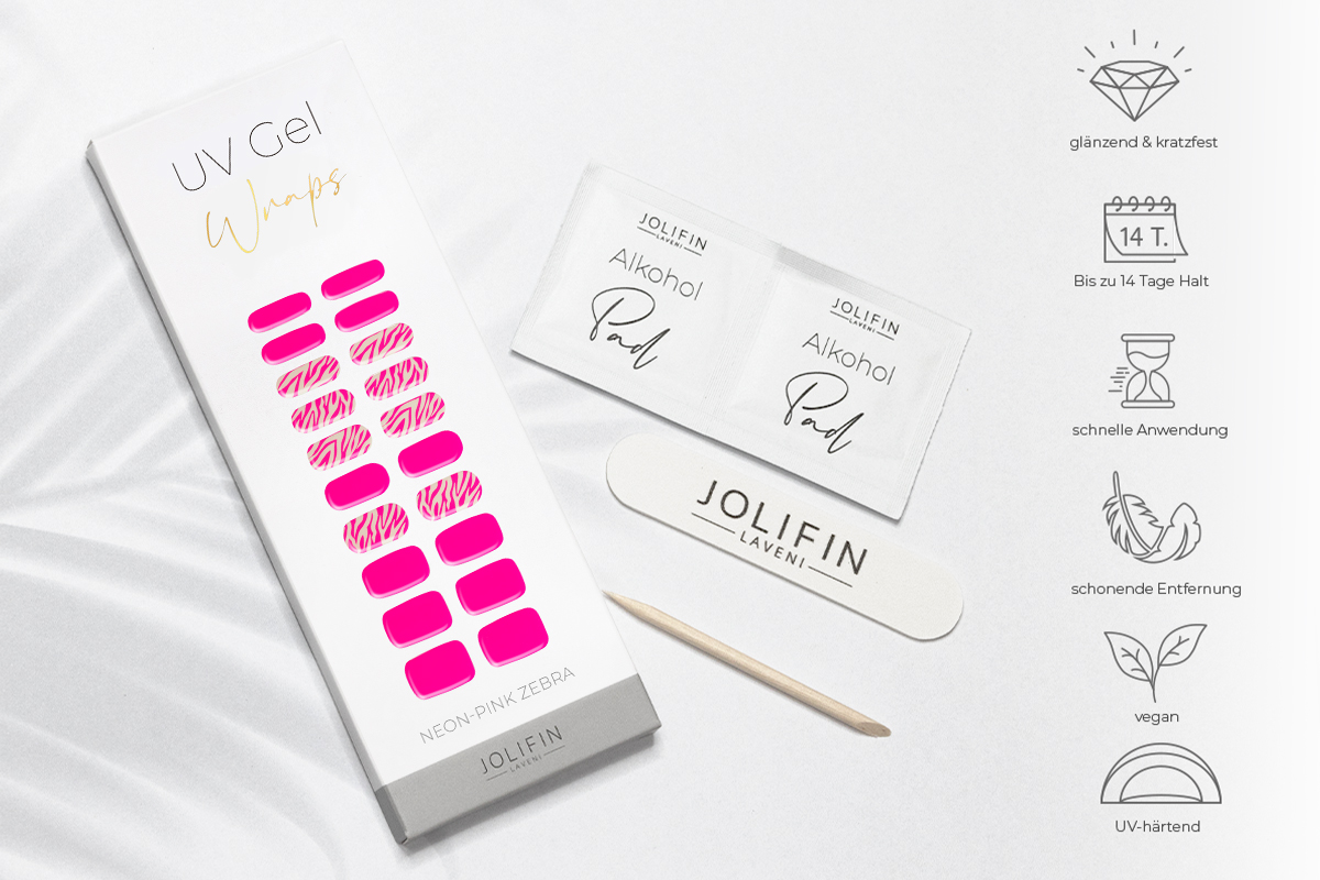 Jolifin LAVENI UV Gel-Wraps - neon-pink zebra