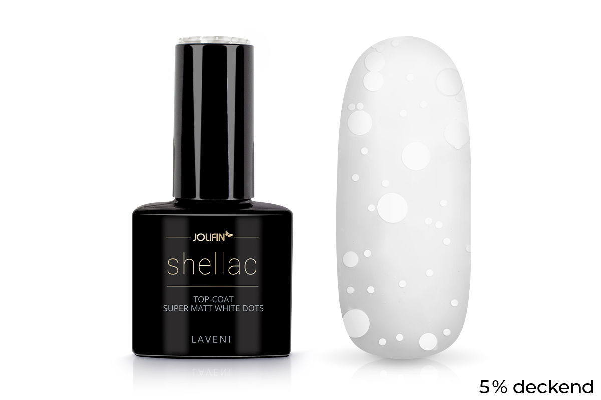 Jolifin LAVENI Shellac - Top-Coat super matt white dots 10ml