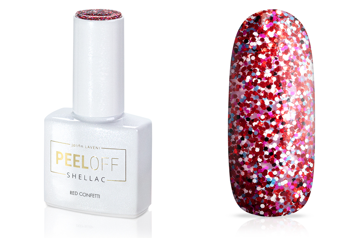 Jolifin LAVENI Shellac PeelOff - red confetti 10ml