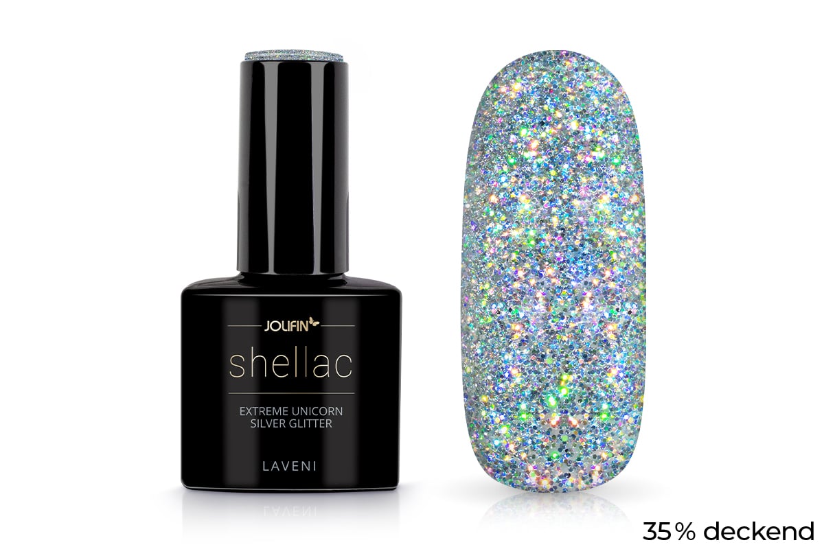 Jolifin LAVENI Shellac - extreme unicorn silver Glitter 10ml