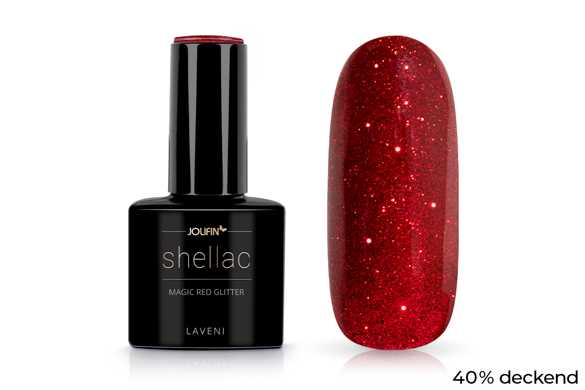 Jolifin LAVENI Shellac - magic red Glitter 10ml