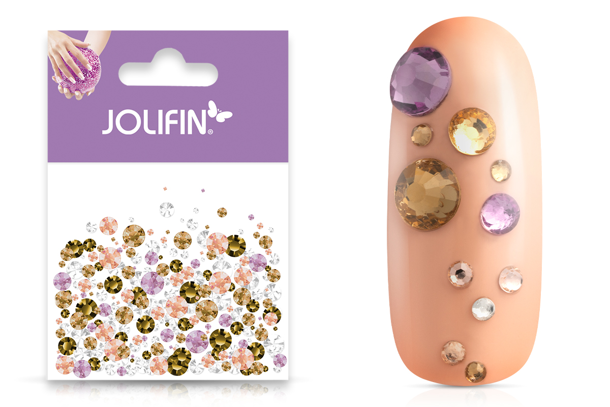 Jolifin Rhinestones 500 pcs - rosy & gold Mix