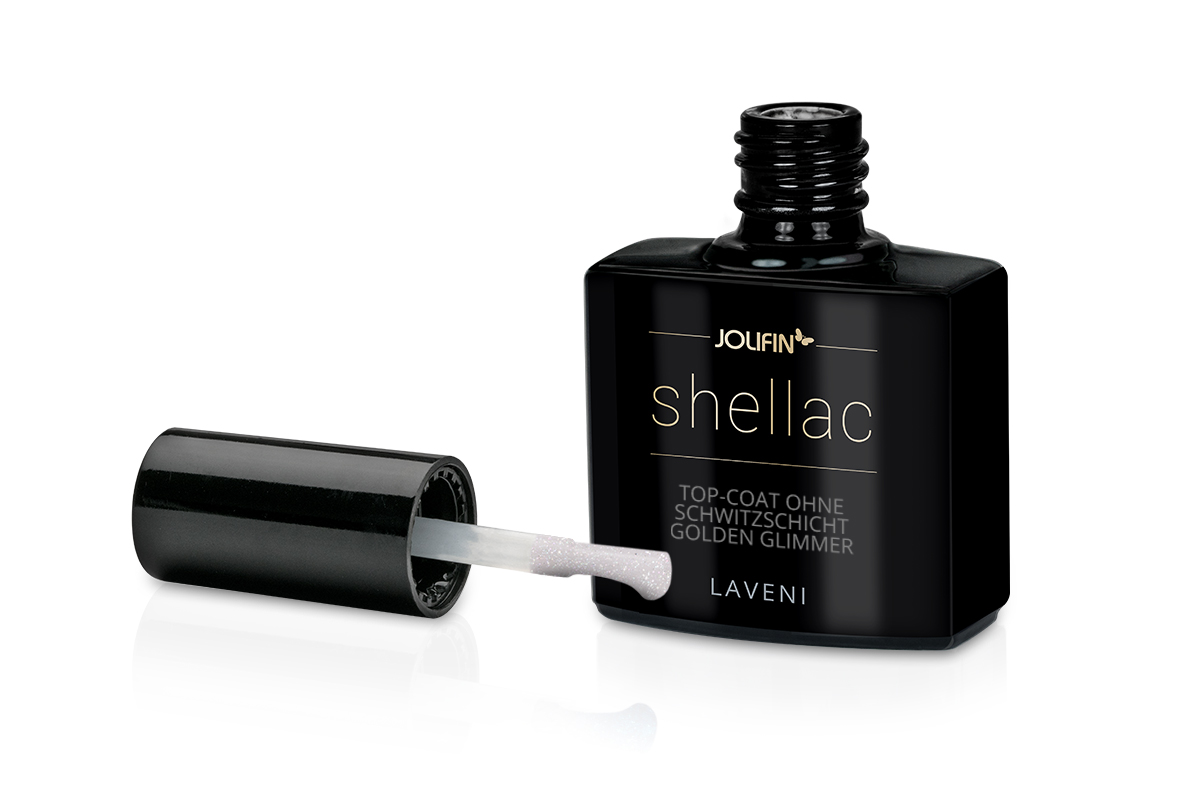 Jolifin LAVENI Shellac - Top-Coat ohne Schwitzschicht golden Glimmer 10ml