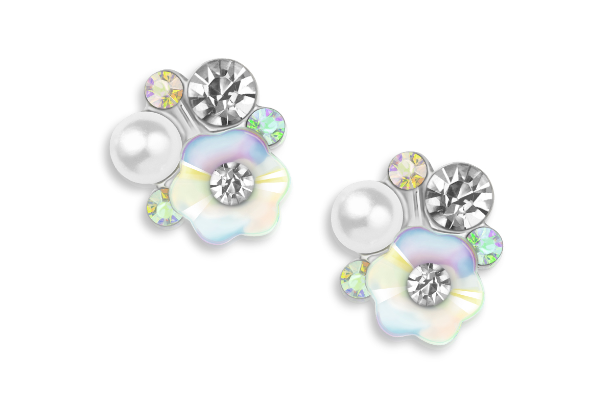 Jolifin Overlay Flower with Rhinestones white