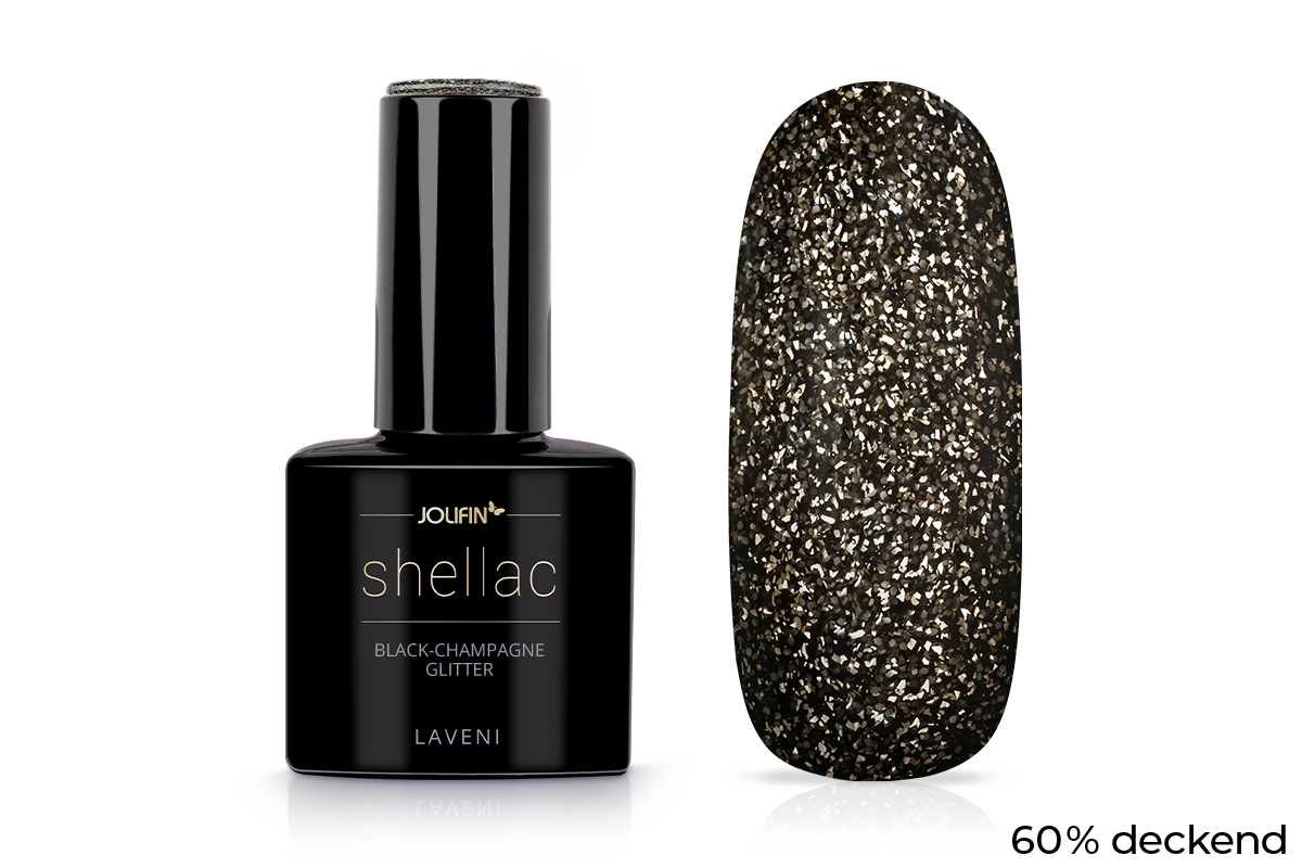 Jolifin LAVENI Shellac - black-champagne Glitter 10ml