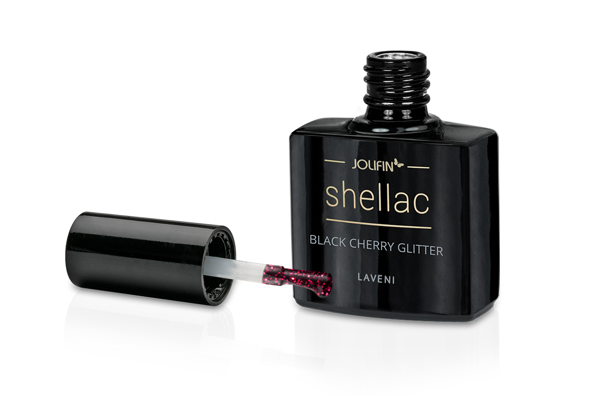 Jolifin LAVENI Shellac - black cherry Glitter 10ml